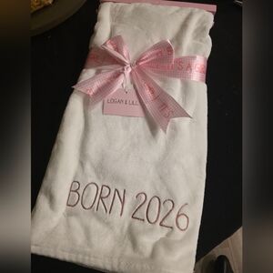 Born In 2026 - ITS A GIRL - White & Pink Baby Blanket